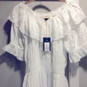 Universal Thread Womens Size XL White Eyelet Peplum Blouse Elastic Neckline